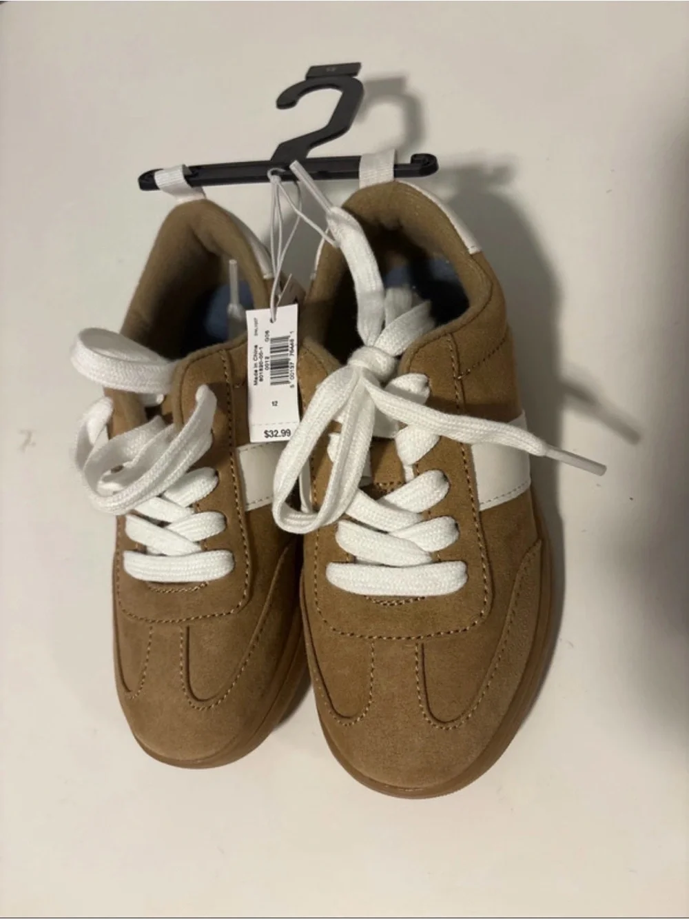 Old Navy Kids Brown Suede Sneakers with White Stripe